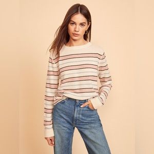 Reformation Cashmere Boyfriend Sweater in Serenade Blue/Pink Stripe